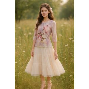 CJ Banks Top Womens 1X Floral Ethereal Whimsical Pastel Fairy Romantic Lace Rose